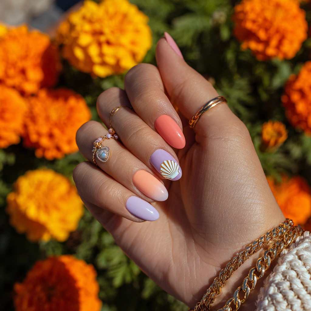 Sunset Shell Nails